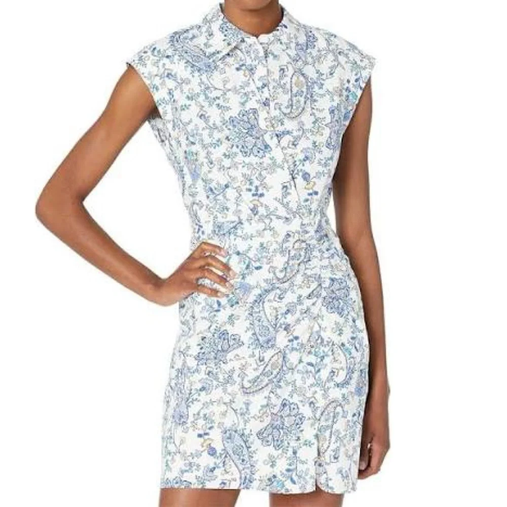 Milly Maxwell Sketched Paisley Dress in Blue and White Size 4